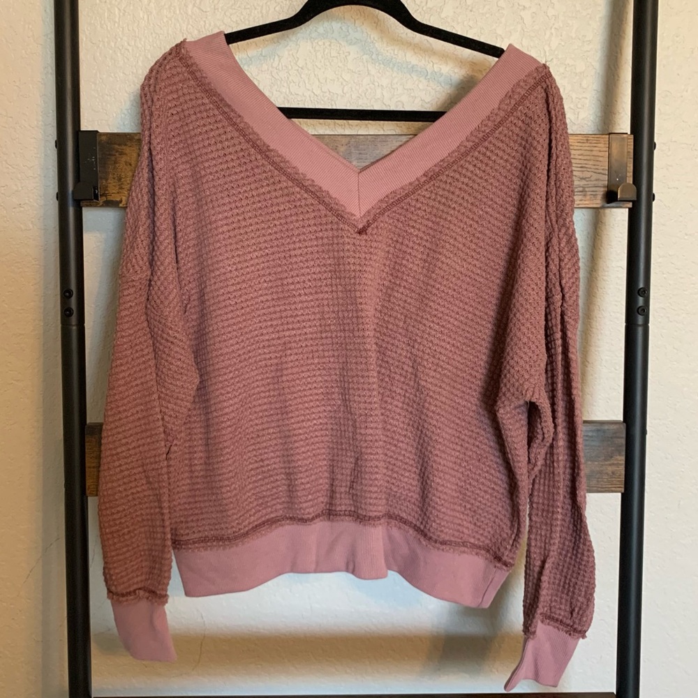V-neck waffle knit | S